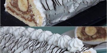 Banana-Split-Rolle: Bananen mit Schoko-Sahne-Creme umhüllt