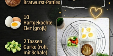 Keto einfache Frühstücks-Würstchen- und Ei-Mahlzeitenzubereitung