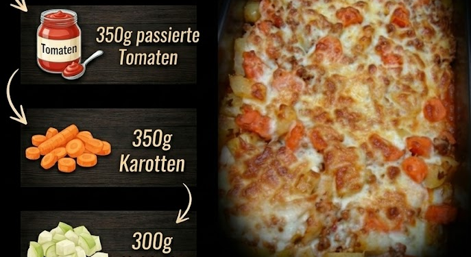 Abendessen: Karotten Kohlrabi Auflauf mit Hackfleisch