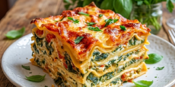 Vegetarische Spinat-Gemüse-Lasagne mit Tomatensoße