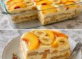Kühlschrankkuchen mit Pfirsichen & Bananen – Cremig, fruchtig und herrlich erfrischend!